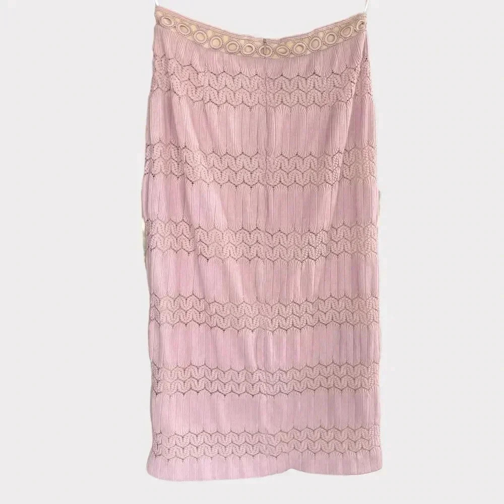 Elliatt Women’s Pinnacle Pencil Midi Skirt Embroidered Lace Detail Pink Sz Large - Picture 5 of 11